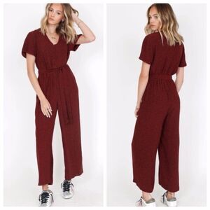 Rails Jumpsuit Women L Rust Red Spot print V-Neck Wide Leg Boho Fall